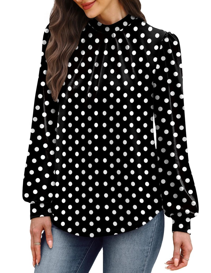 WIHOLL Fall Clothes for Women 2026 Winter Clothing Blouses Dressy Casual Womens Tops for Teachers Business Casual Fall Outfits for Women Spring Break Essentials Black Polka Dot L - Image 4