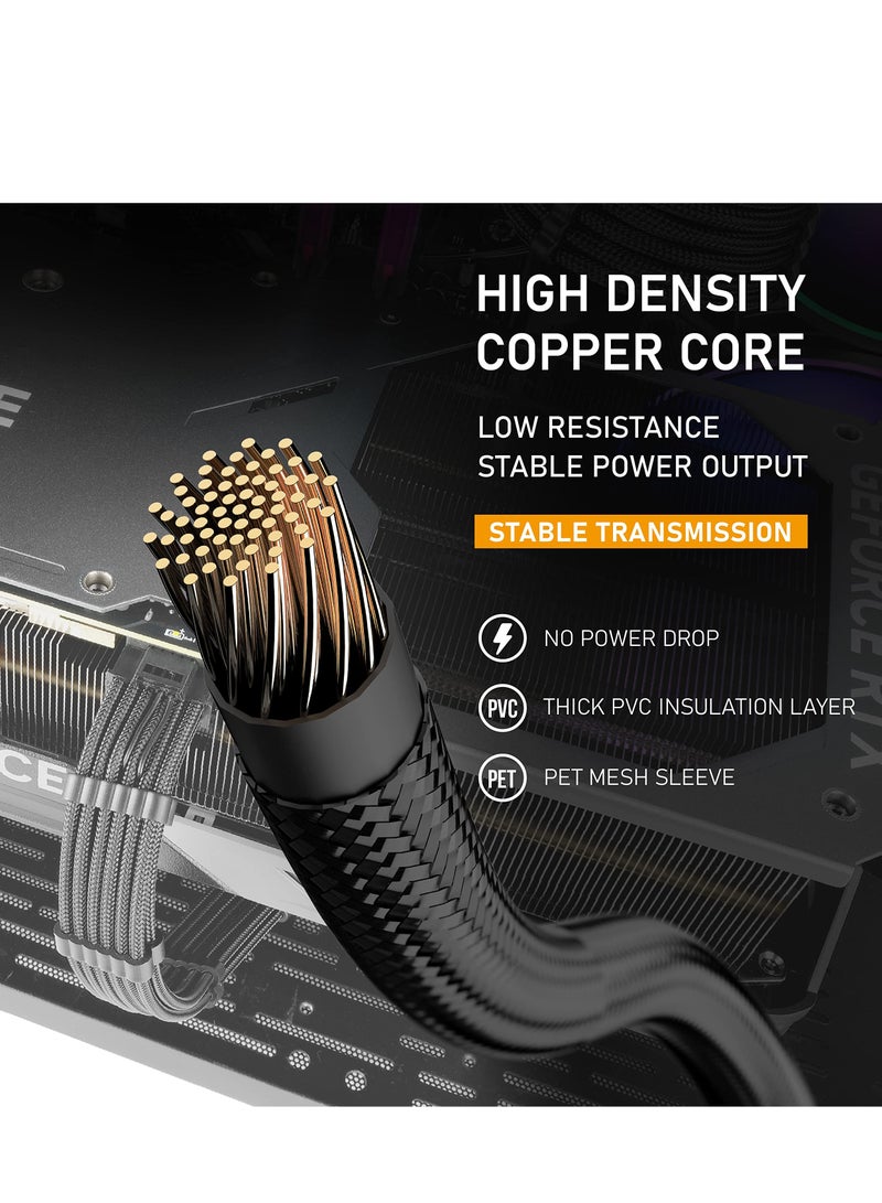 KASTWAVE PCI-E 5.0 Extension Cable 30cm/1ft 16 Pin(12+4) Male to PCIE 3x8Pin(6+2) Female Sleeved Extension Cable with 4 Cable Combs 12VHPWR 16AWG Cable Compatible for GPU RTX 3090Ti 4070Ti 4080 4090, Black - Image 4