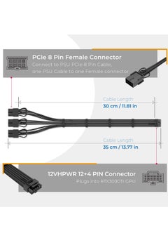 KASTWAVE PCI-E 5.0 Extension Cable 30cm/1ft 16 Pin(12+4) Male to PCIE 3x8Pin(6+2) Female Sleeved Extension Cable with 4 Cable Combs 12VHPWR 16AWG Cable Compatible for GPU RTX 3090Ti 4070Ti 4080 4090, Black  - Image 3