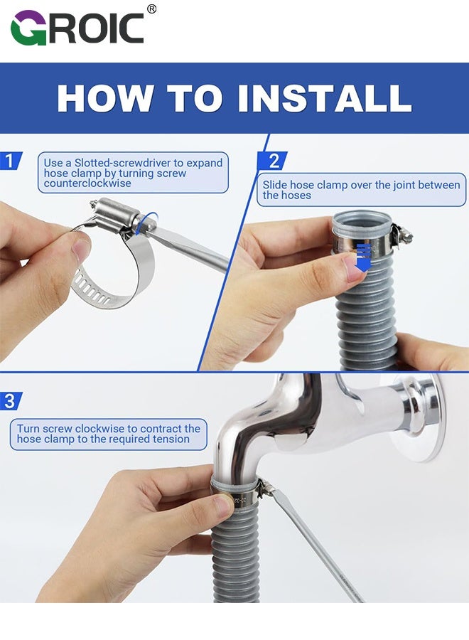 GROIC Hose Clamp Kit, Selizo 50Pcs Stainless Steel Worm Hose Clamps, Adjustable Metal Band Clamp for Water Pipe, Intercooler, Automotive Plumbing, Heater Hose, Marine Application and Fuel Line - Image 4