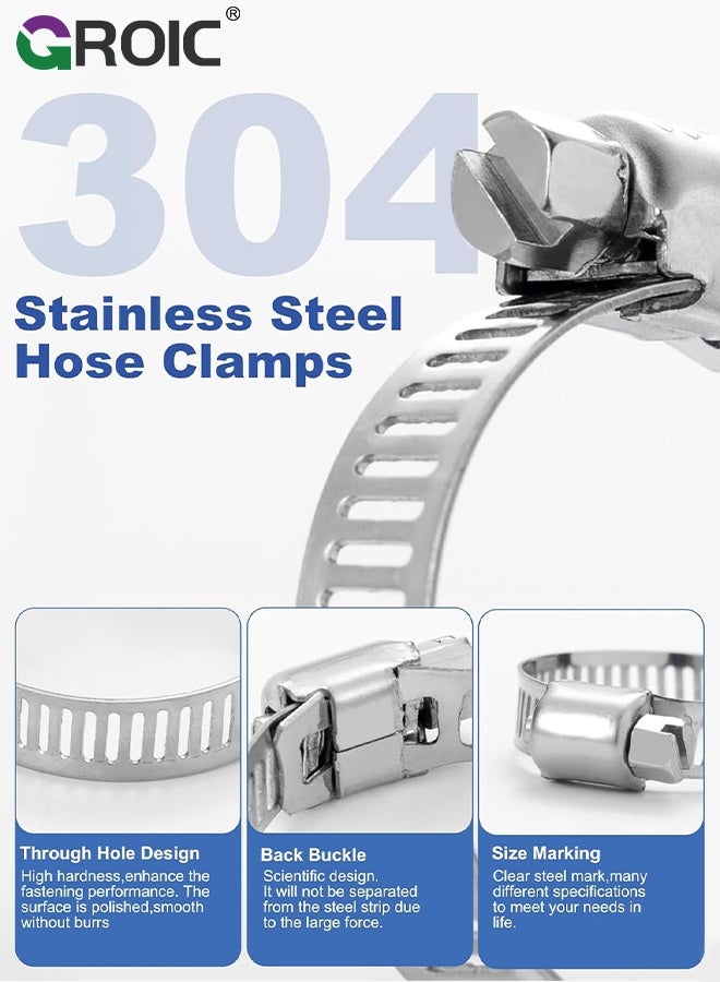 GROIC Hose Clamp Kit, Selizo 50Pcs Stainless Steel Worm Hose Clamps, Adjustable Metal Band Clamp for Water Pipe, Intercooler, Automotive Plumbing, Heater Hose, Marine Application and Fuel Line - Image 2
