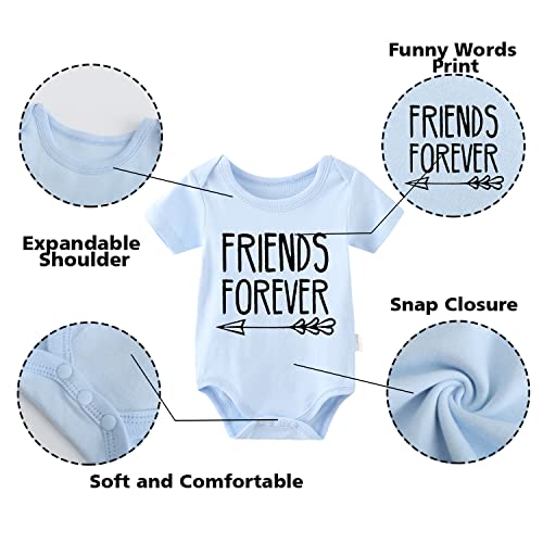 YSCULBUTOL Baby Twins Bodysuits Best Friends Forever Baby Clothes Set with Bibs Girl Outfit with hat（PinkBule Best3M） - Image 2