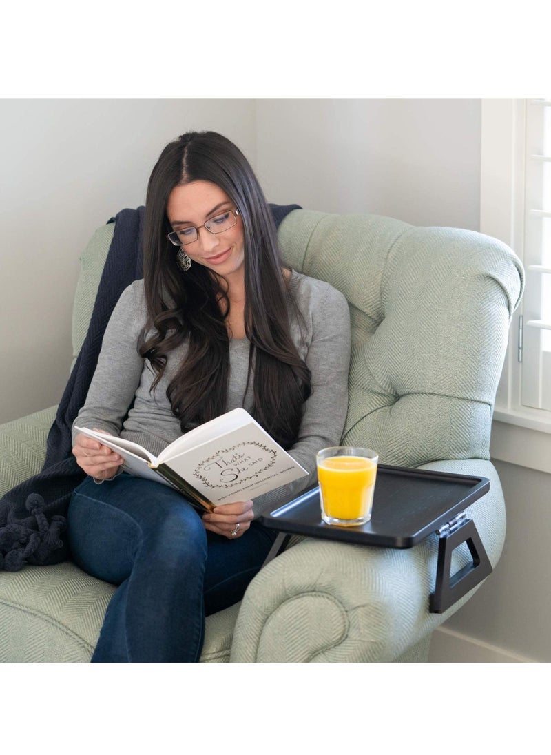 Excefore - طاولة تثبيت الذراع للكنب الواسع، طاولة صينية للكنب، طاولة محمولة، طاولة تلفزيون وطاولات جانبية للمساحات الصغيرة، طاولة ذراع أريكة مستقرة لتناول الطعام والشراب - Image 1