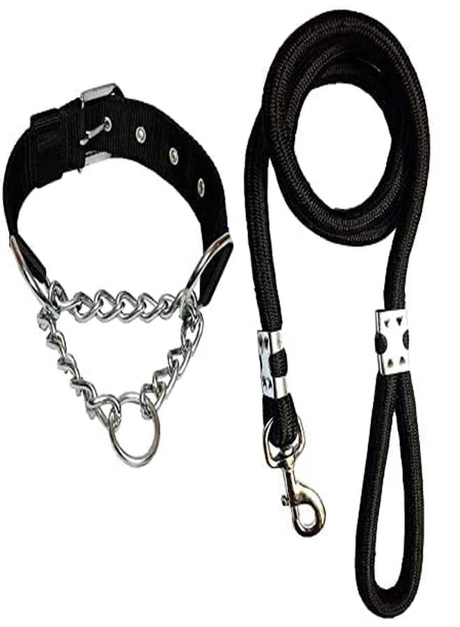 Fondle Heavy Duty Dog Chain Collar with Leash Set, Black Nylon and Metal Chain, Adjustable Buckle, Training and Walking for Medium to Large Dogs - Image 1