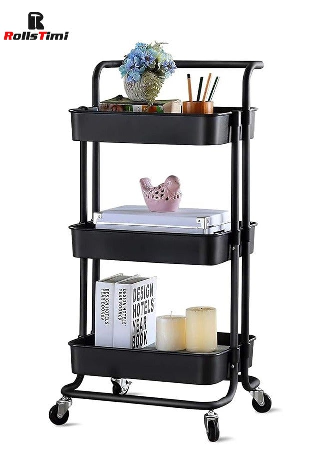 رولستيمي 3-تير المتداول رفوف عربة معدنية منظم أسود - Image 1