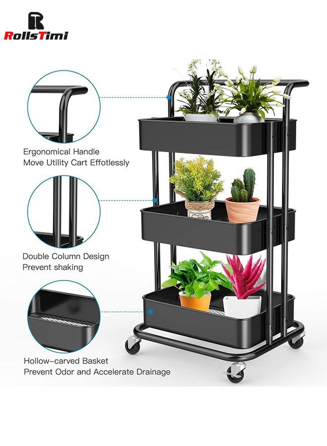 رولستيمي 3-تير المتداول رفوف عربة معدنية منظم أسود - Image 3