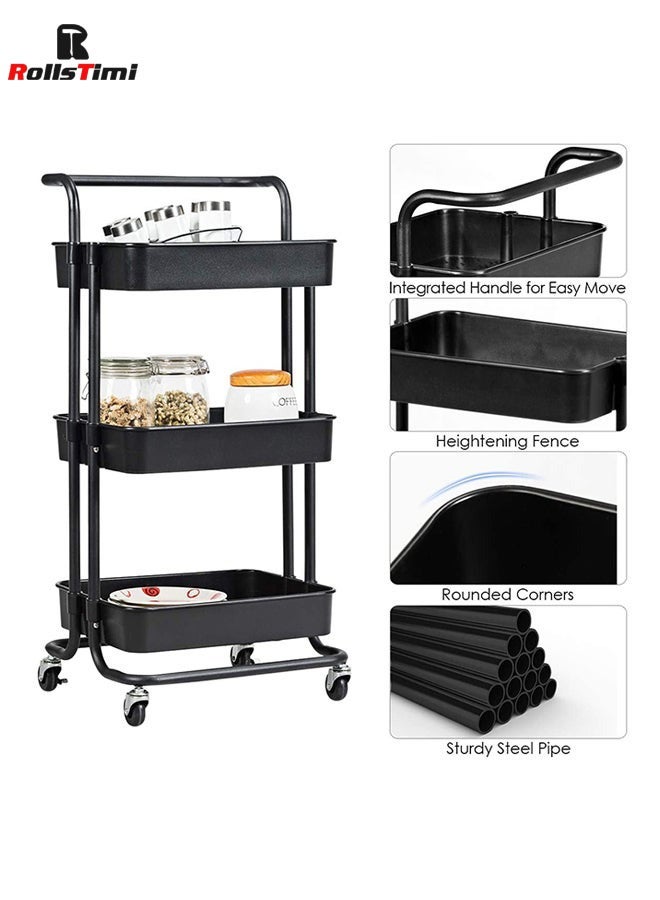 رولستيمي 3-تير المتداول رفوف عربة معدنية منظم أسود - Image 5