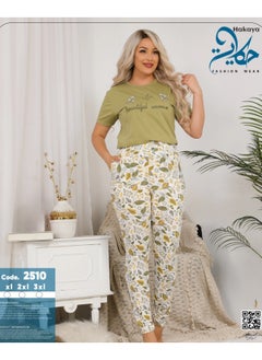 Star Tex Summer Pajamas for Women Girls Soft Cotton 2 Piece Embroidered T-Shirt and Plaid Pants  - Image 2