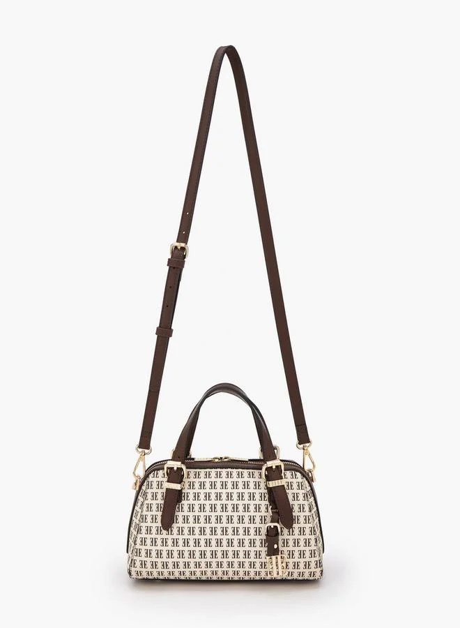 Elle Monogram Print School Tote Bag With Zip Closure - 25x11x17 CM