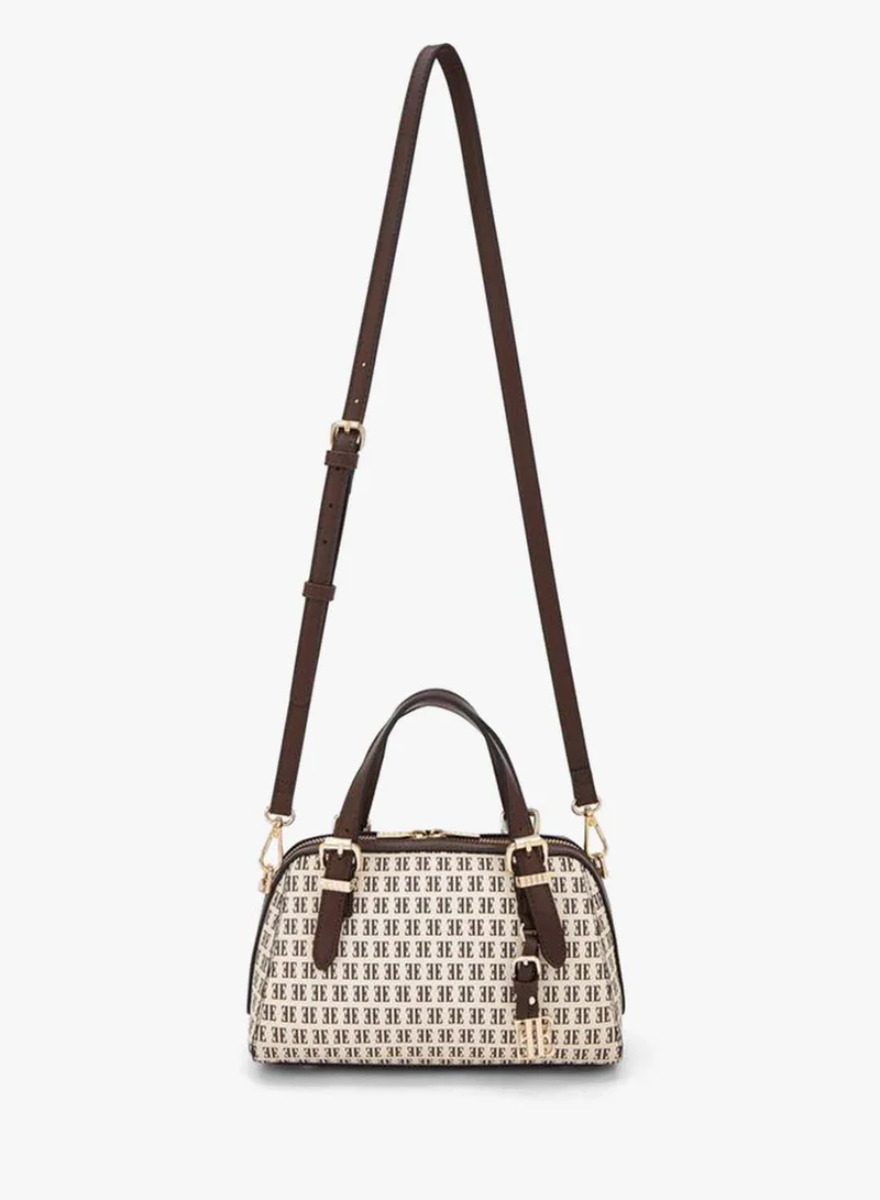 Elle Monogram Print School Tote Bag With Zip Closure - 25x11x17 CM