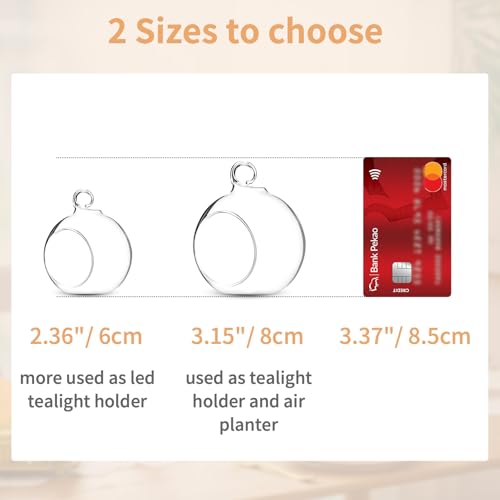 NUPTIO 12 Pcs 3.15"/ 8cm Hanging Glass Tealight Holder Globe Plant Terrariums Glass Orbs Air Plants Tea Light Candle Holders Home Decor Indoor Outdoor Garden DIY Gifts (9 Pcs + 3 Pcs) - Image 3