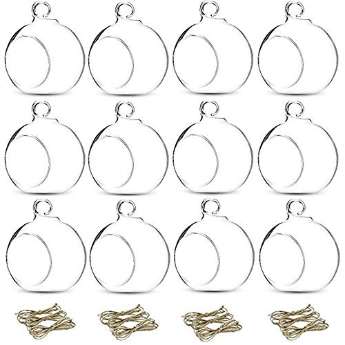 NUPTIO 12 Pcs 3.15"/ 8cm Hanging Glass Tealight Holder Globe Plant Terrariums Glass Orbs Air Plants Tea Light Candle Holders Home Decor Indoor Outdoor Garden DIY Gifts (9 Pcs + 3 Pcs) - Image 1