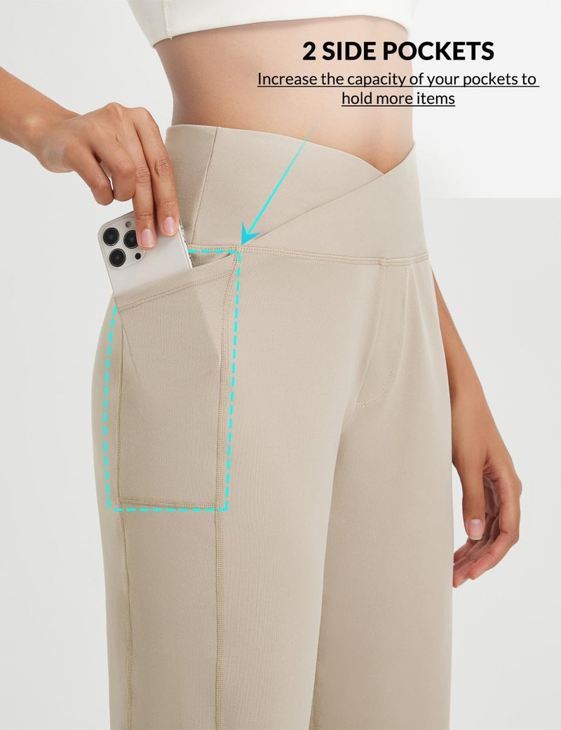 baleaf Women's Bermuda Long Shorts 14" Knee Length Capri Pants High Waisted Athletic Shorts with Pockets Summer Casual Khaki L - Image 4