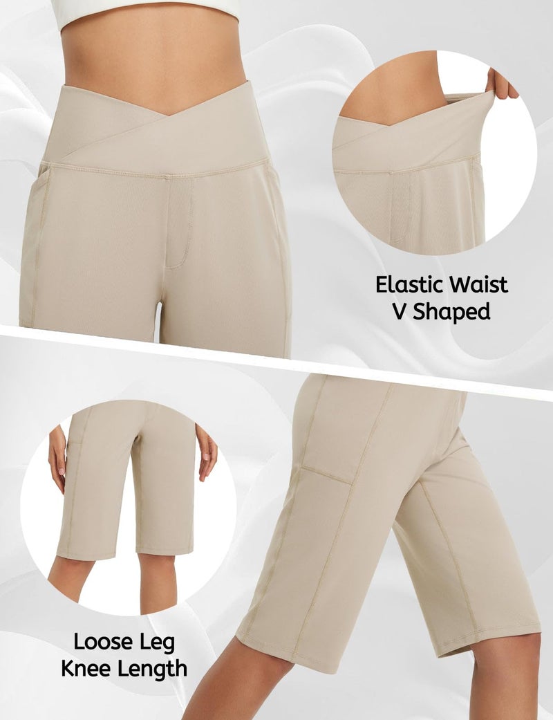 baleaf Women's Bermuda Long Shorts 14" Knee Length Capri Pants High Waisted Athletic Shorts with Pockets Summer Casual Khaki L - Image 5