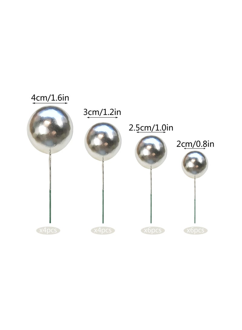 Zikra Cake Decoration 20 PCS Mini Balloons Cake Topper Foam Ball Cupcake Topper Cake Picks (Silvery) - Image 2