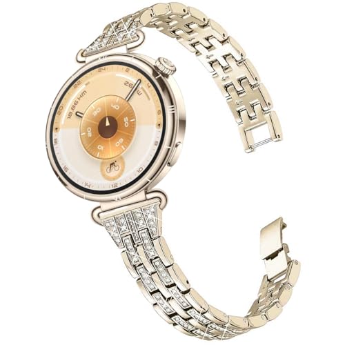 DEALELE Bands Compatible with Huawei Watch GT6 41mm / GT5 Pro 42mm / GT5 / GT4 41mm / Fossil Women's Gen 6 / Gen 5E 42mm / Garmin Venu 3S, 18mm Slim Bling Rhinestone Metal Strap for Women, Champagne g - Image 1