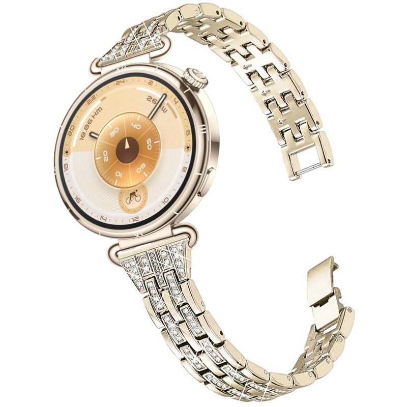 DEALELE Bands Compatible with Huawei Watch GT6 41mm / GT5 Pro 42mm / GT5 / GT4 41mm / Fossil Women's Gen 6 / Gen 5E 42mm / Garmin Venu 3S, 18mm Slim Bling Rhinestone Metal Strap for Women, Champagne g - Image 3
