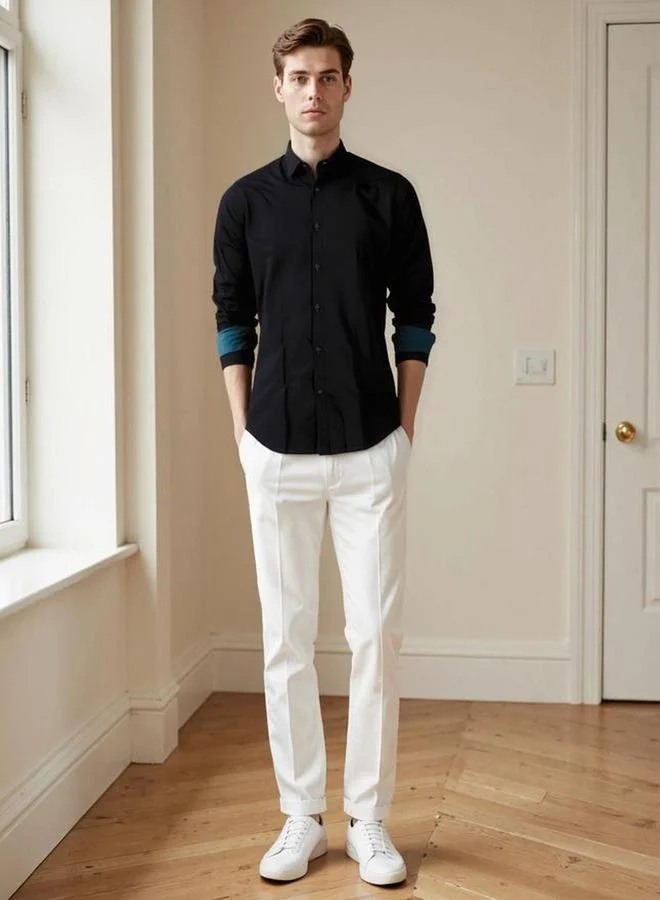 Dennis Lingo Black Dennis lingo Men Solid Spread Collar Casual Shirt for Men | Best Price UAE