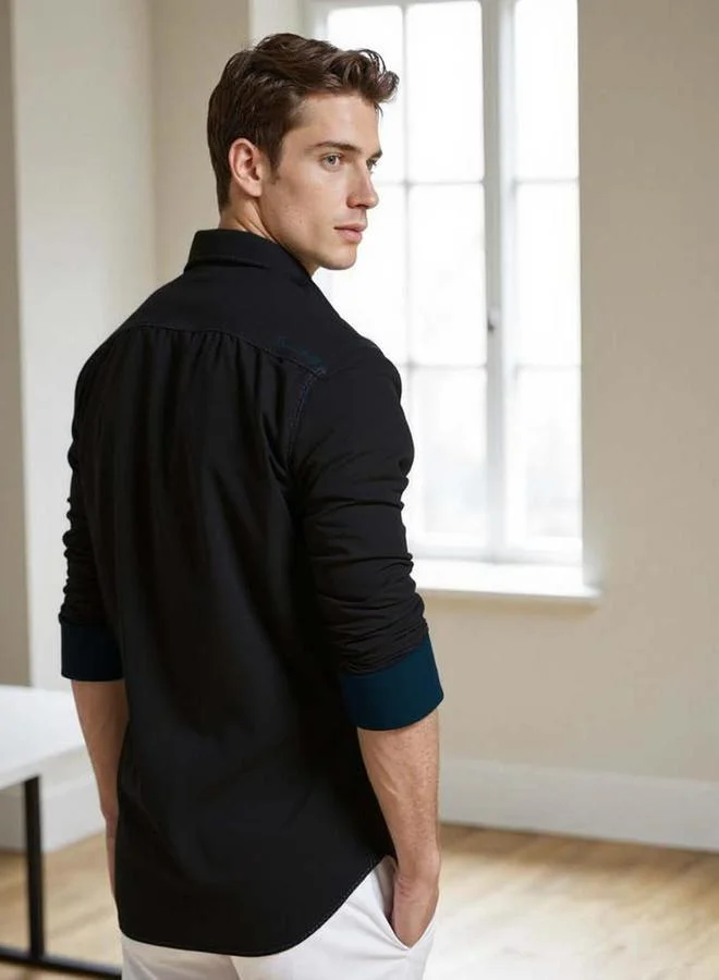 Dennis Lingo Black Dennis lingo Men Solid Spread Collar Casual Shirt for Men | Best Price UAE