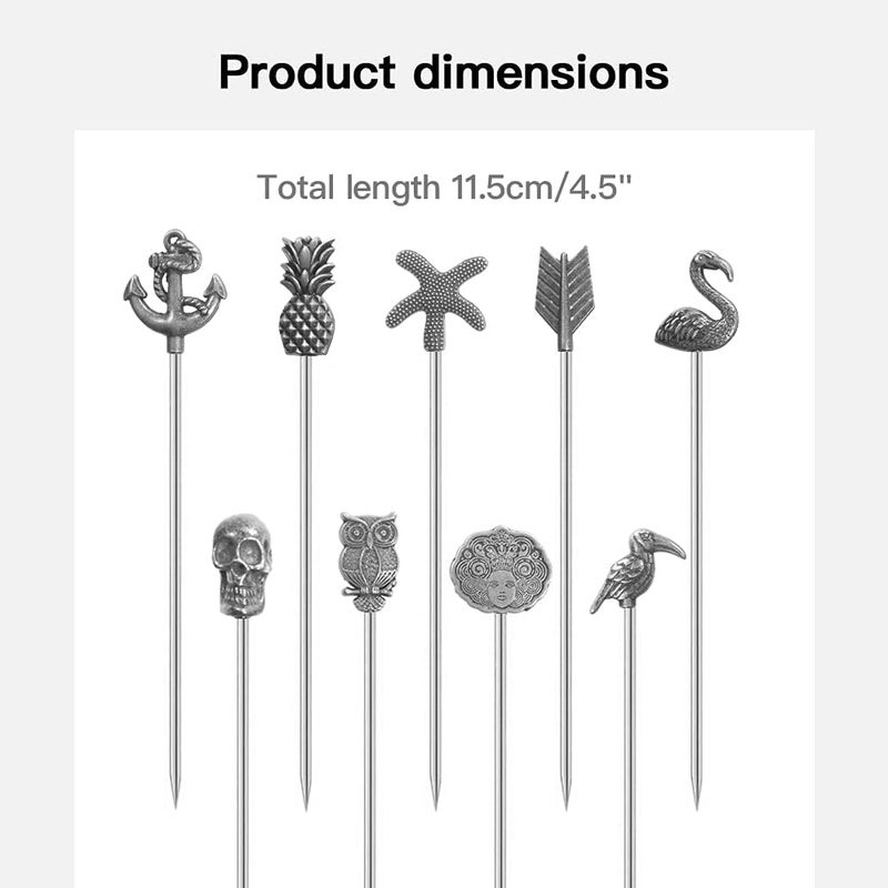 DEEKOUDT Martini Cocktail Picks Reusable Olive Picks Garnish Skewer Fruit Toothpicks Set of 9 (Antique Silver) - Image 2
