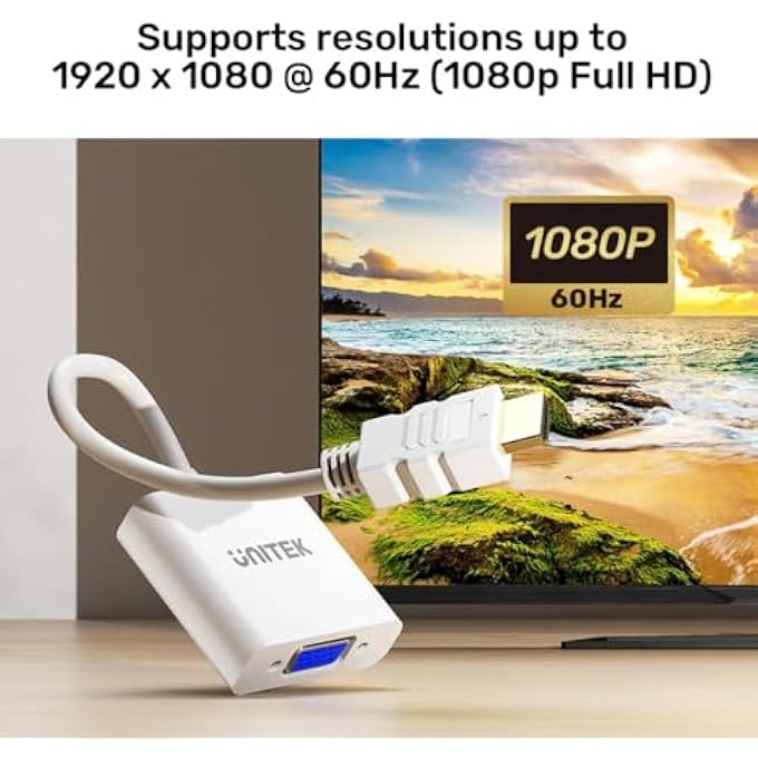 UniTex محول HDMI إلى VGA، دعم دقة 1080P FULL HD، معدل تحديث 60HZ، أبيض - Image 2