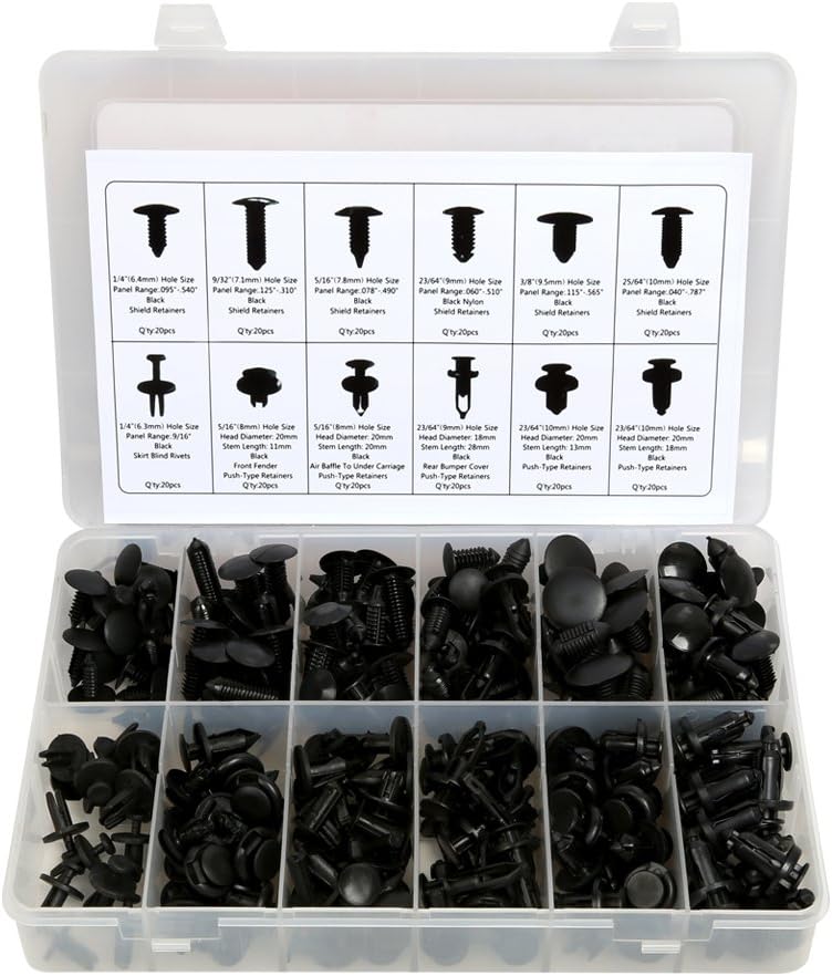 KINGLAKE 240 Pcs Push Retainer Clips Kit with Plastic Storage Case - Image 1