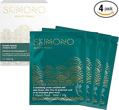 Hydrating Hand Mask Gloves Pamper Gift Shea Butter and Aloe Infused Moisturising Gloves for Dry Hands Skincare Treatment with Collagen Hyaluronic Acid Luxury Home Spa by SKIMONO 4 Pairs