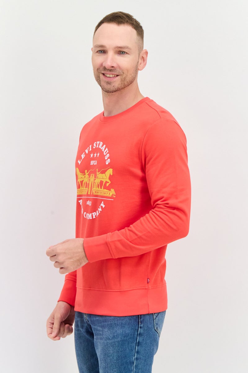 Levi's سويت شيرت رجالي بأكمام طويلة وياقة دائرية بطباعة جرافيك، أحمر - Image 2