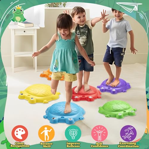 VROGTIK Stepping Stones for Kids Outdoor Toys for Toddlers 3-5 8 Pcs Frog Balance Step Stone Up to 265lbs Indoor Outdoor Toy for Kids Obstacle Course Sensory Toys for Toddler Ages 3-8 Gift for Boys Girls - Image 4