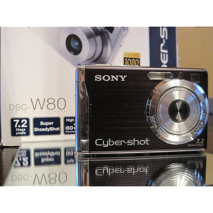 سوني كاميرا رقمية Cybershot DSCW80 بدقة 7.2 ميجابكسل مع تقريب بصري 3x وتقنية Super Steady Shot (أسود) - Image 1