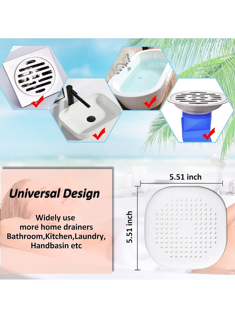 Hair Drain Catcher, Square Shower Drain Cover, Silicone Hair Stopper with Suction Cup, Easy to Install for Bathroom, Bathtub, Kitchen 2 Pack (White) - Image 2