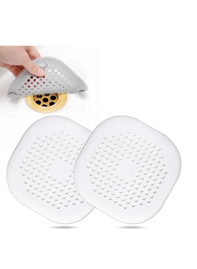Hair Drain Catcher, Square Shower Drain Cover, Silicone Hair Stopper with Suction Cup, Easy to Install for Bathroom, Bathtub, Kitchen 2 Pack (White) - Image 1