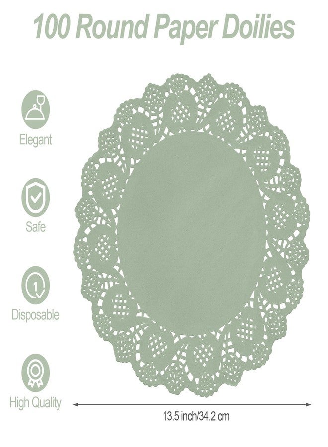 MCEAST 100 Pack Round Sage Green Paper Doilies 13.5 Inches Lace Paper Place Mats Rustic Scallop Doily Disposable Table Pads for Food Cakes Crafts Party Weddings Tableware Decor - Image 2