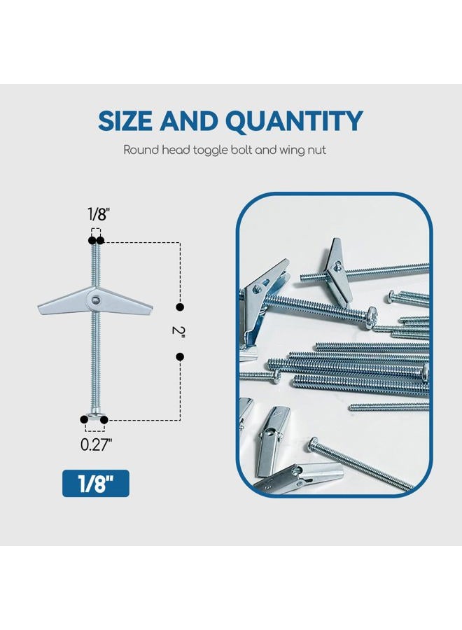 dele 1/8X2-Inch Toggle Bolt and Wing Nut for Hanging Heavy Items on Drywall (50 Pack) - Image 2