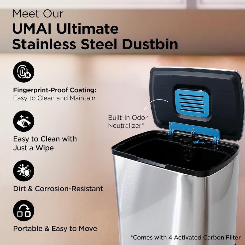 Kuber Industries Kuber Industries 20L Stainless Steel StepOn Pedal Dustbin with Inner Bucket Soft Close Trash Can Garbage Waste Bin with Lid for Home Kitchen Office Bathroom Washroom  - Image 3