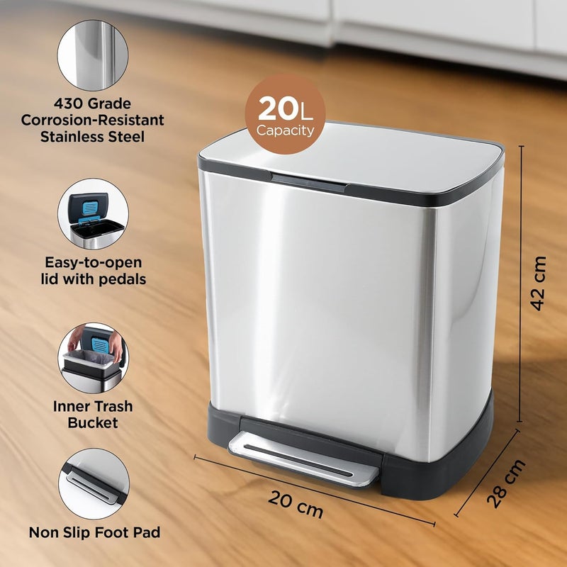 Kuber Industries Kuber Industries 20L Stainless Steel StepOn Pedal Dustbin with Inner Bucket Soft Close Trash Can Garbage Waste Bin with Lid for Home Kitchen Office Bathroom Washroom  - Image 4