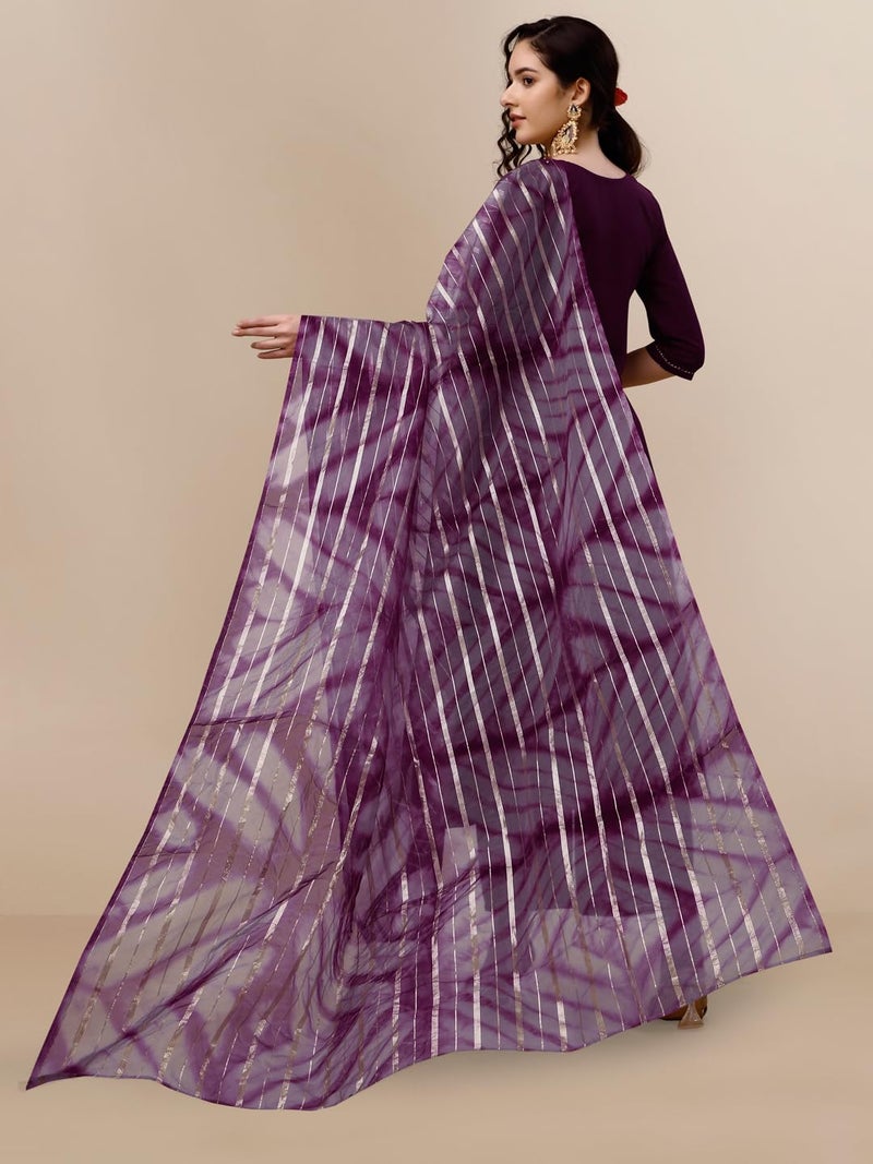 EthnicJunction Women's Cotton Silk Embroidered A-line Front Slit Kurta Palazzo & Organza Dupatta Set Wine - Image 4