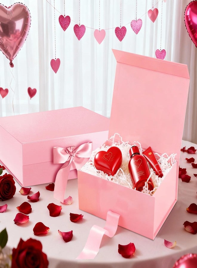 HAPPY POTATO Large Gift Box with Lid 13.5x9x4.1 Inches, Pink Gift Boxes with Ribbon, Bridesmaid Proposal, Magnetic Gift Box for presents (Glossy Pink) - Image 3