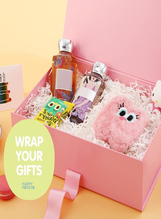 HAPPY POTATO Large Gift Box with Lid 13.5x9x4.1 Inches, Pink Gift Boxes with Ribbon, Bridesmaid Proposal, Magnetic Gift Box for presents (Glossy Pink) - Image 2