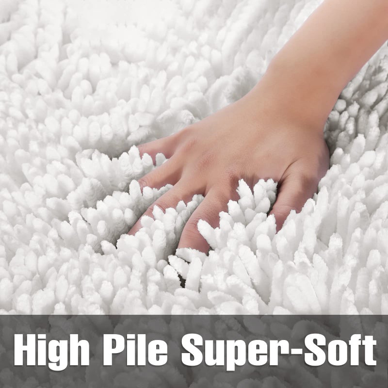 Yimobra Luxury Chenille Bathroom Rug Mat  Extra Soft and Absorbent Shaggy Bath Rugs Non Slip  Machine Wasable Dry  Plush Floor Carpet for Tub  Shower  and Bath Room  55.1 x 24 Inches  White - Image 2