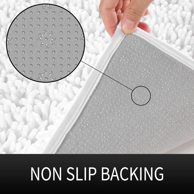 Yimobra Luxury Chenille Bathroom Rug Mat  Extra Soft and Absorbent Shaggy Bath Rugs Non Slip  Machine Wasable Dry  Plush Floor Carpet for Tub  Shower  and Bath Room  55.1 x 24 Inches  White - Image 4