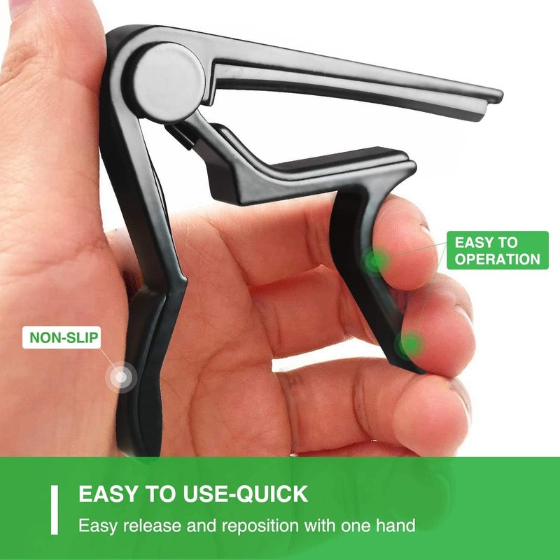 TechBlaze Guitar Capo with 5 Picks, Quick Change Trigger Capo for 6-String Metal Alloy Guitar Capo, For Acoustic Guitar, Classical Guitars Electric and Ukulele - Image 2