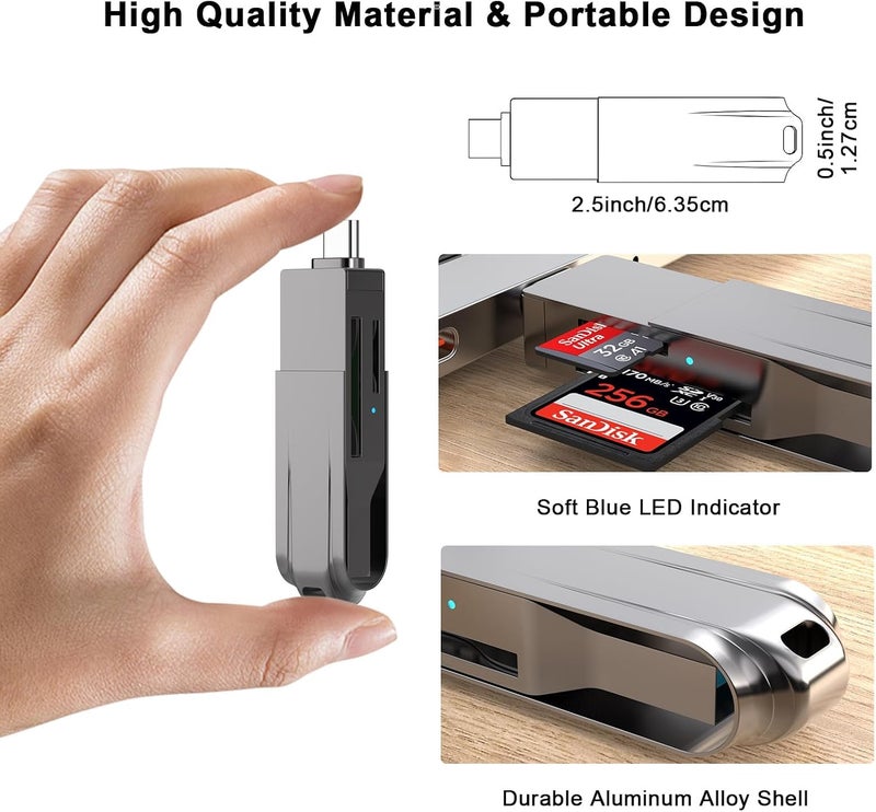 KASTWAVE USB C and USB 3.0 SD Card Reader, 2-in-1 Zinc Alloy Card Reader for SDXC, SDHC, MMC, RS-MMC, Micro SDXC, Micro SD, Micro SDHC, UHS-I Cards Compatible with iPhone 15, MacBook, iPad and Android - Image 5