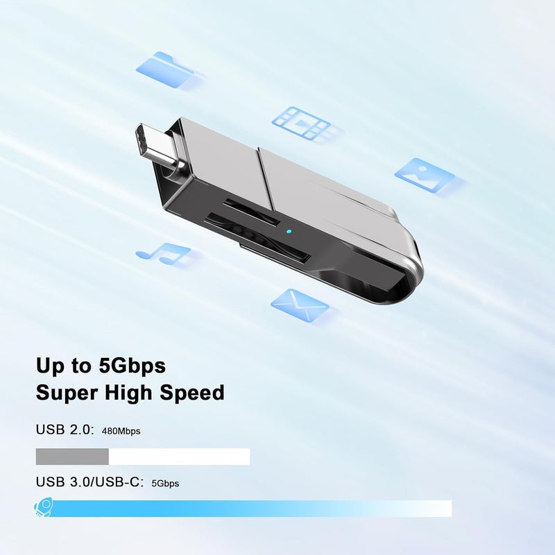 KASTWAVE USB C and USB 3.0 SD Card Reader, 2-in-1 Zinc Alloy Card Reader for SDXC, SDHC, MMC, RS-MMC, Micro SDXC, Micro SD, Micro SDHC, UHS-I Cards Compatible with iPhone 15, MacBook, iPad and Android - Image 2