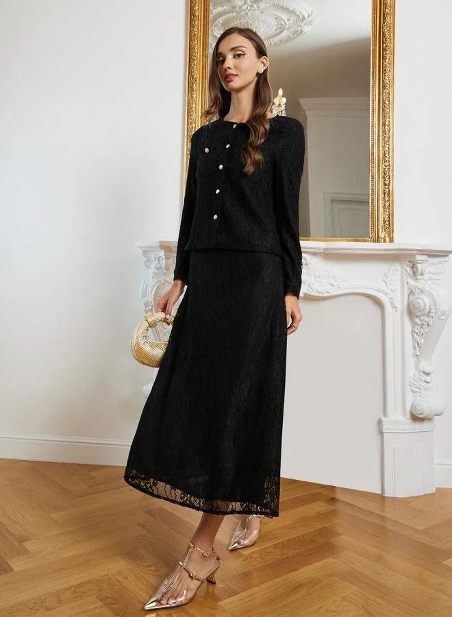 Black Lace A-Line Midi Skirt