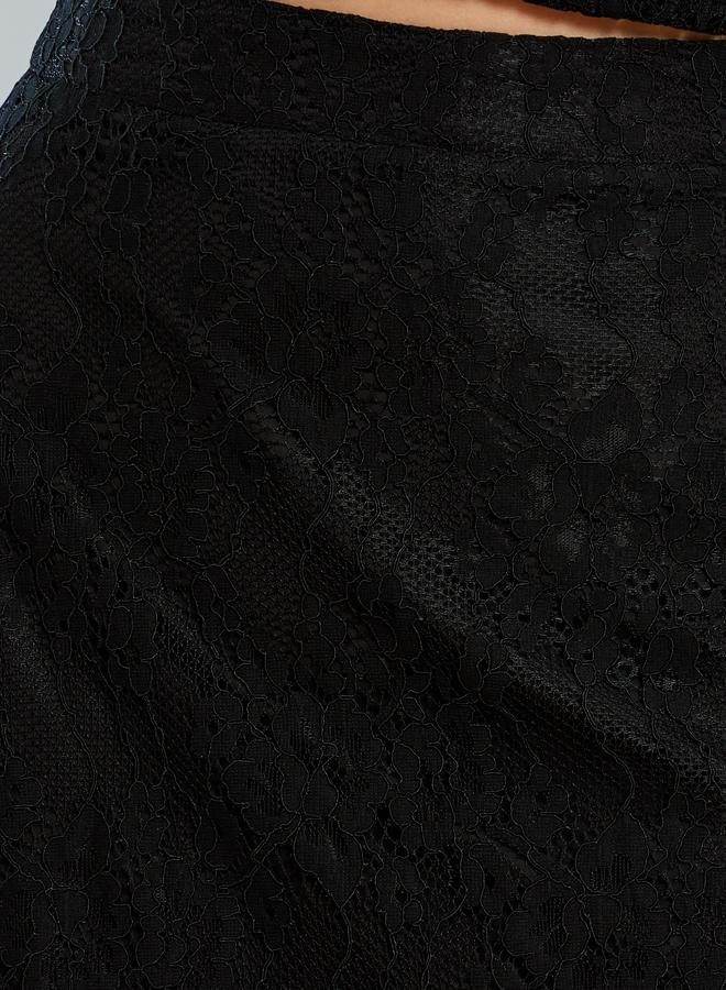 ستايلي تنورة ميدي سوداء دانتيل بحافة واسعة - Image 3