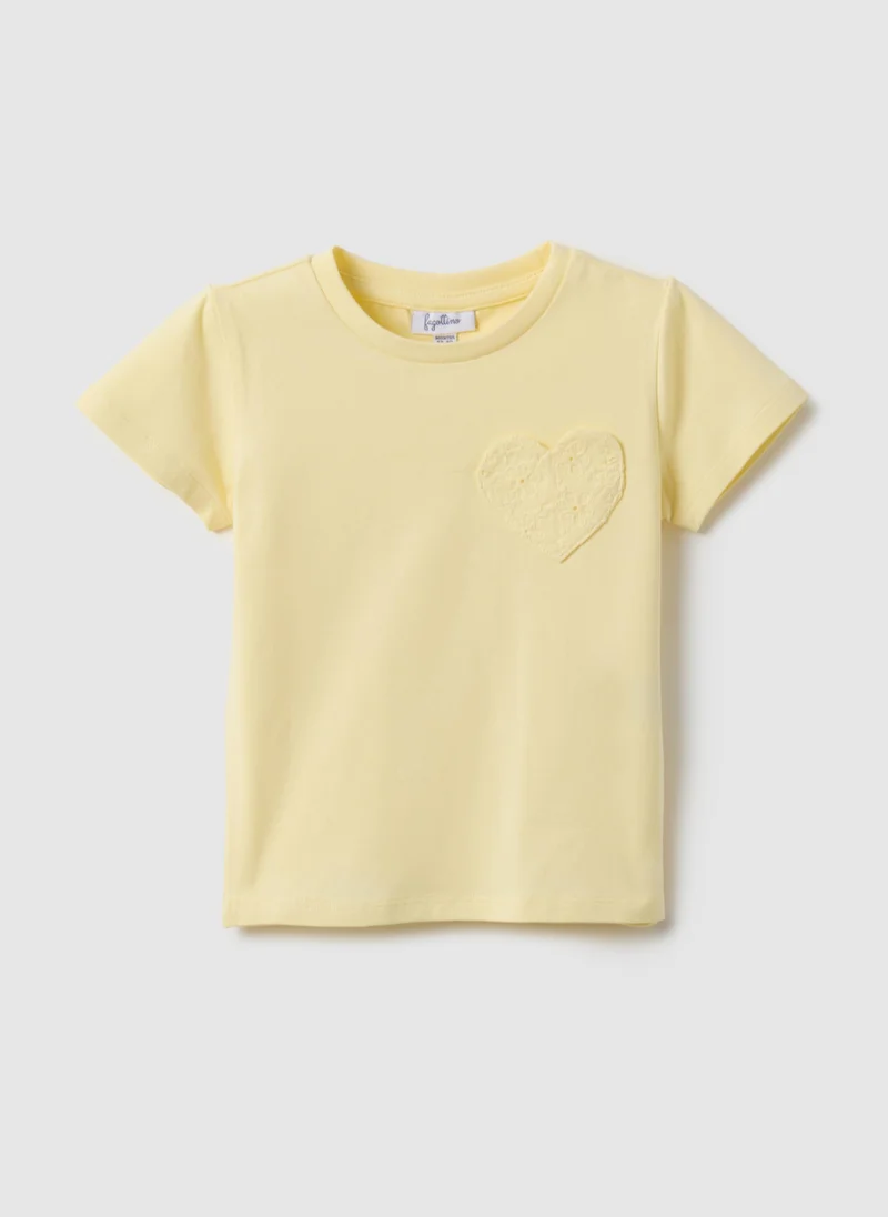 او في اس Ovs Yellow Stretchy Cotton Girl'S T-Shirt Regular Fit With Heart