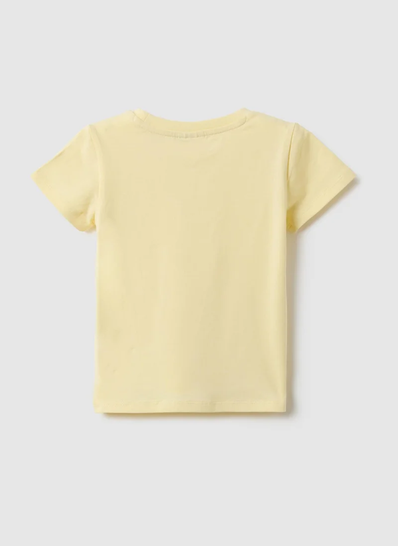 او في اس Ovs Yellow Stretchy Cotton Girl'S T-Shirt Regular Fit With Heart