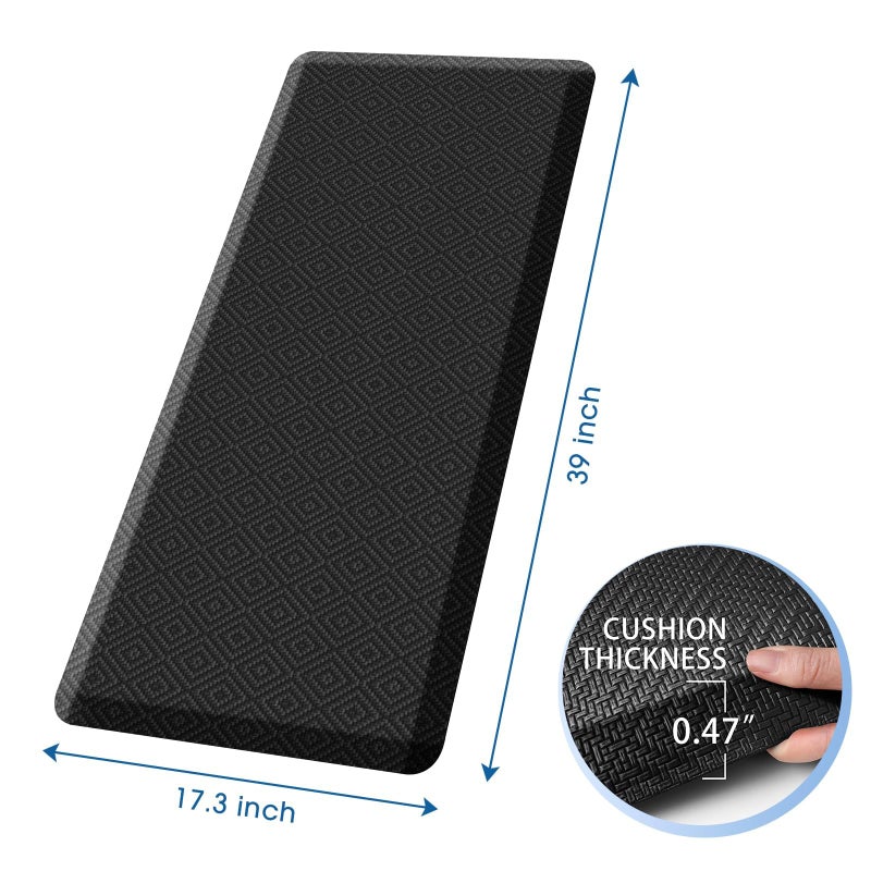 Mattitude Kitchen Mat Cushioned Anti-Fatigue Floor Mat Water Resistant Non-Slip Mats and Rugs Standing and Comfort Desk Mats for House Sink Office Laundry (Black, 17.3"x39") - Image 2