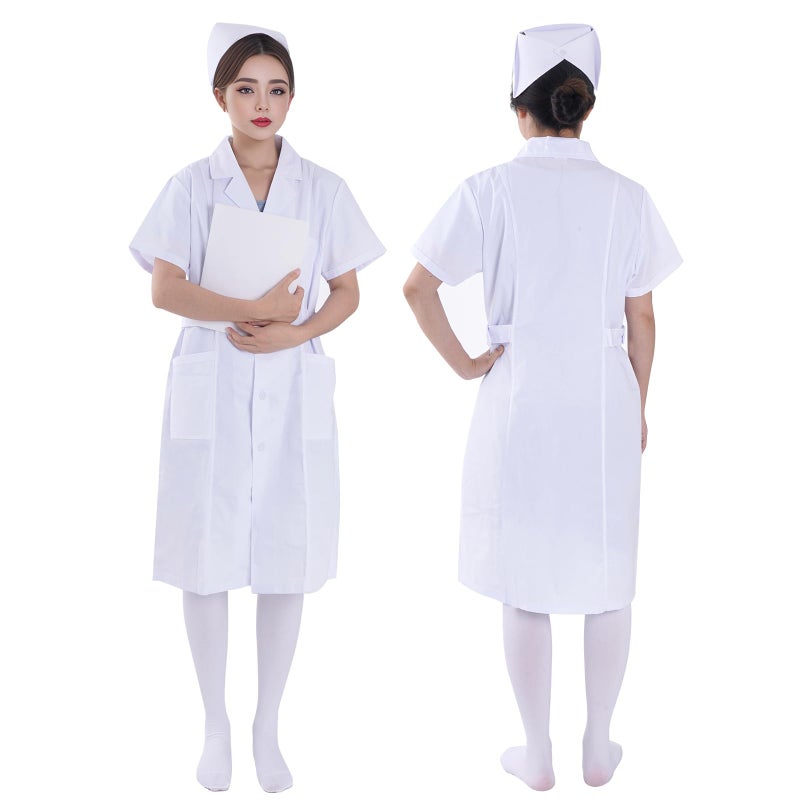 Mifengda 3Pcs Nurse Costume For Women White Short Sleeve White Lab Coat Doctor Costume Halloween Nurse Dress Outfit (Small) - Image 5